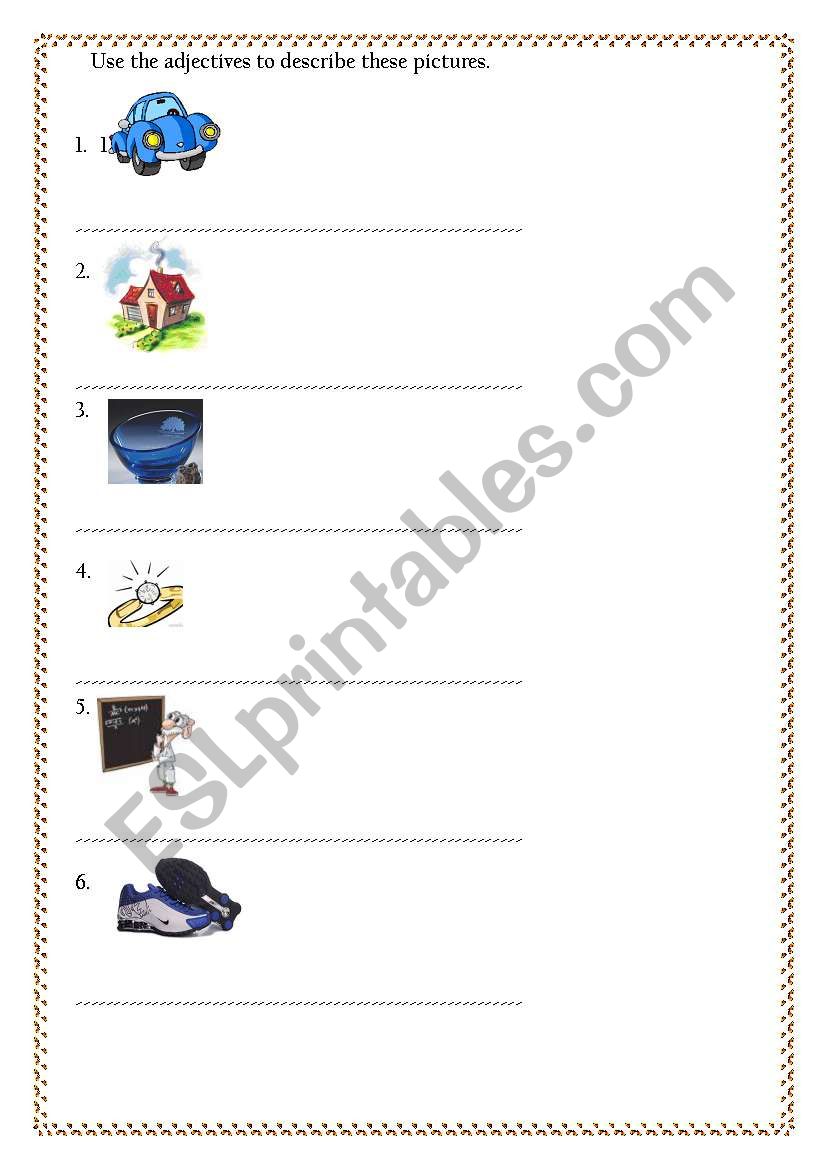 try to describe the pictures using in the correct order of adjectives