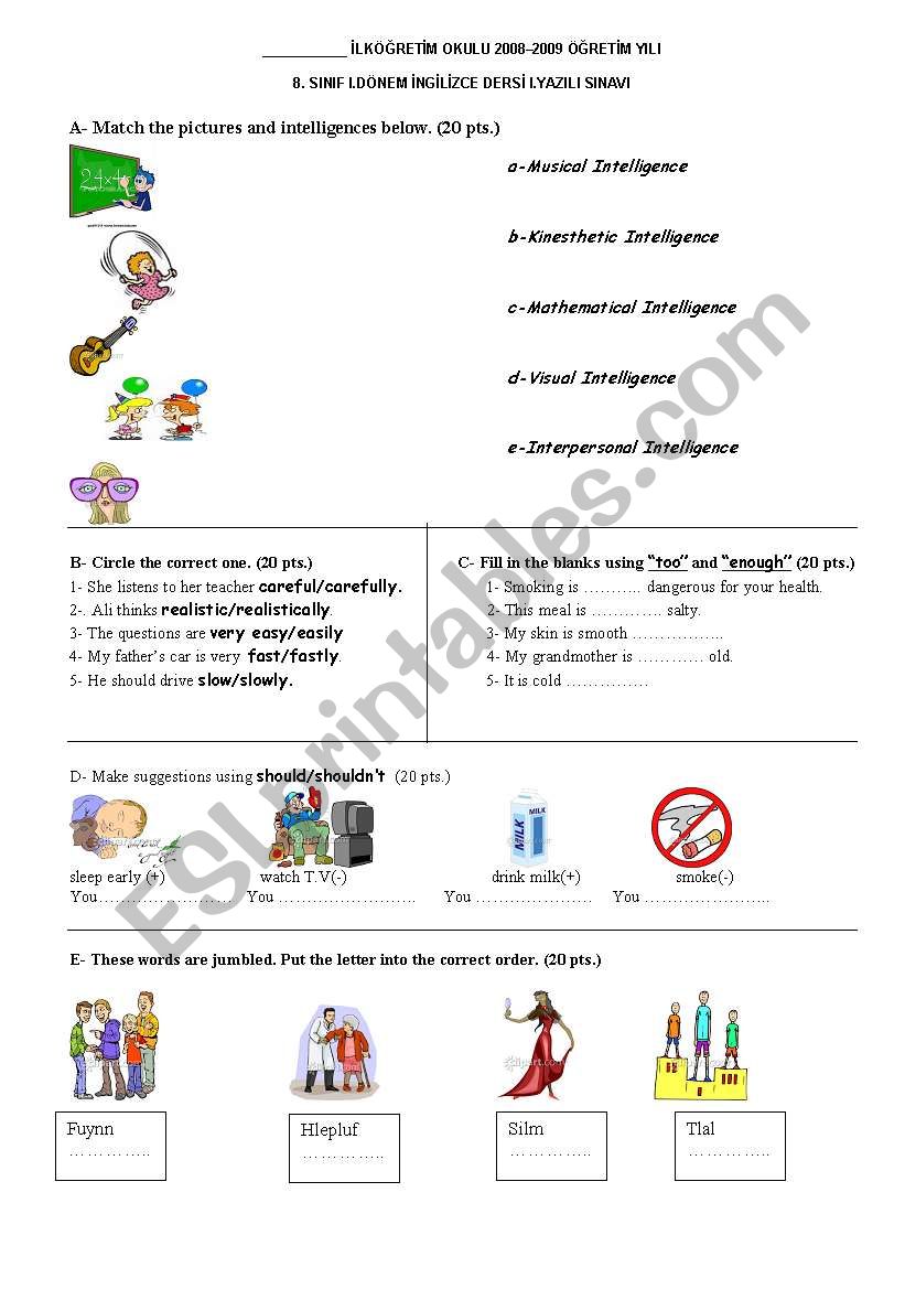 multiple ntelligence worksheet