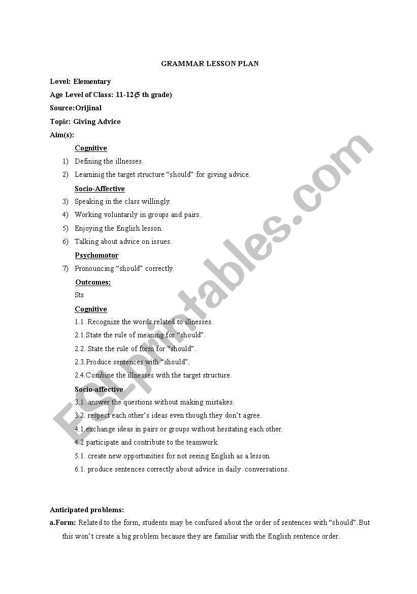 lesson plan for should worksheet