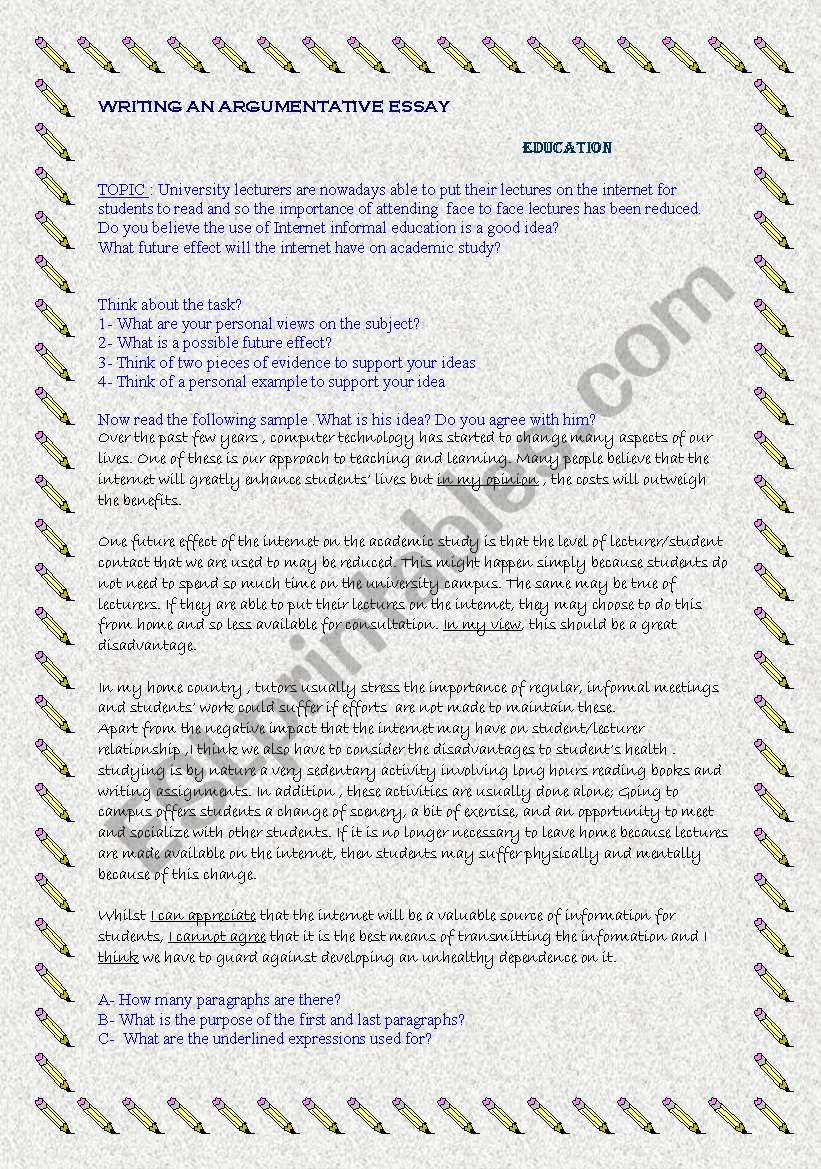argumentative essay worksheet