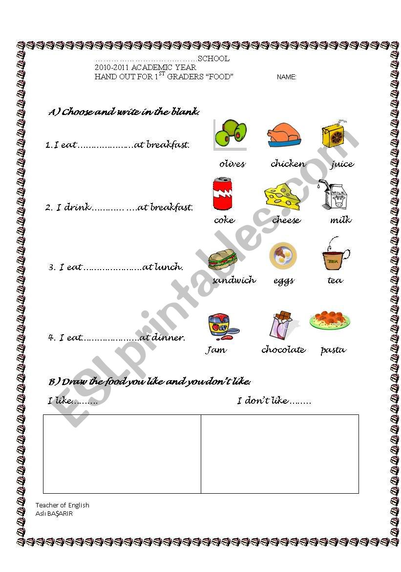 Food knowledge worksheet