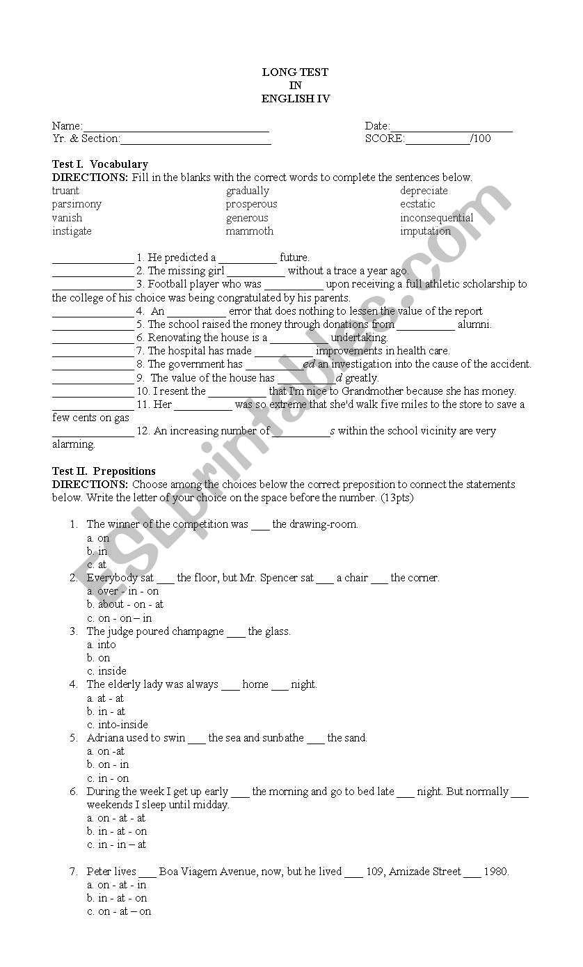 random quiz  worksheet