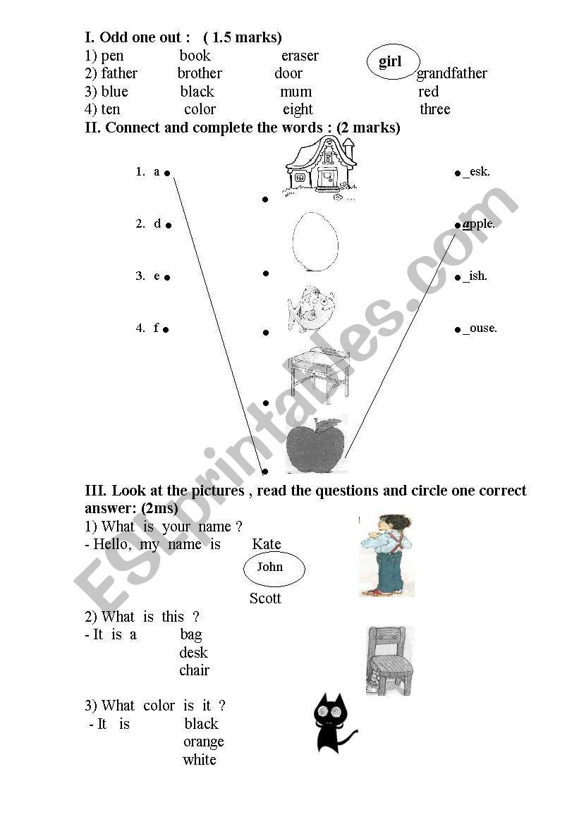 test for grade 3 to 5 worksheet