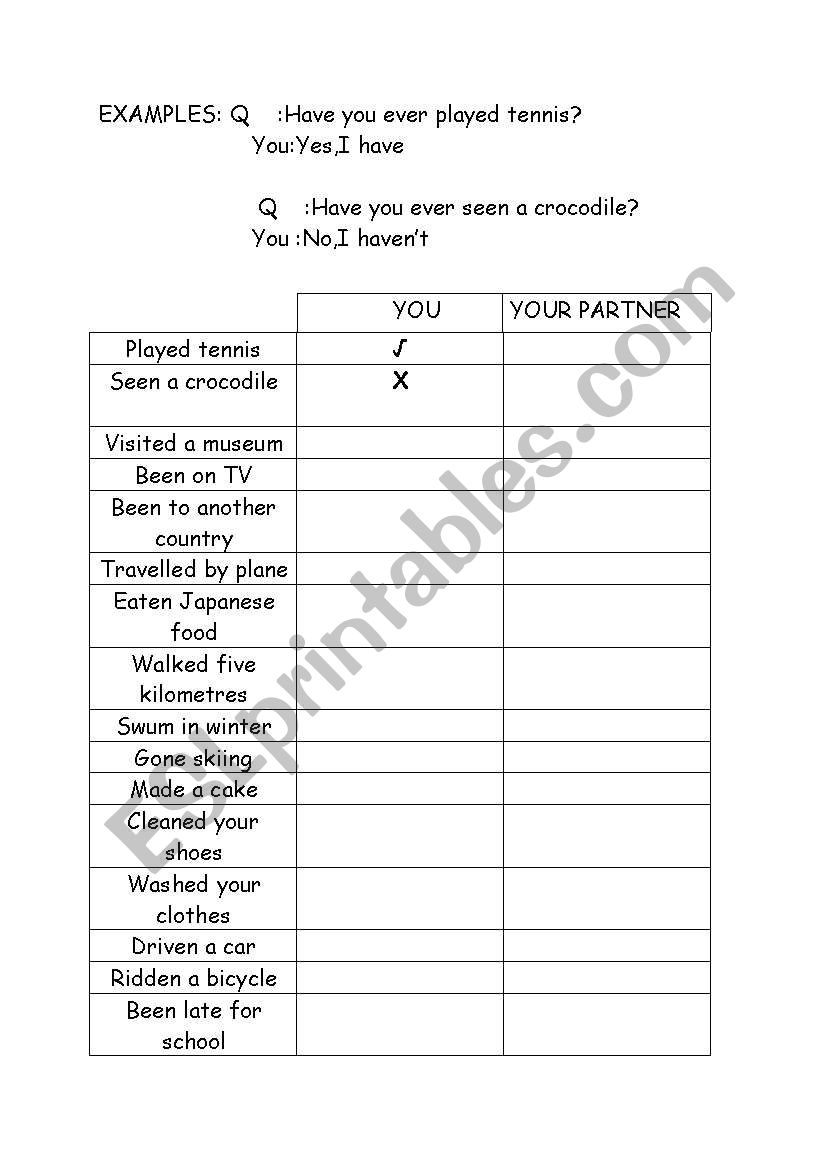 an activity on present perfect