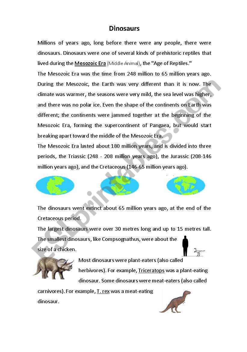 Dinosaurs worksheet