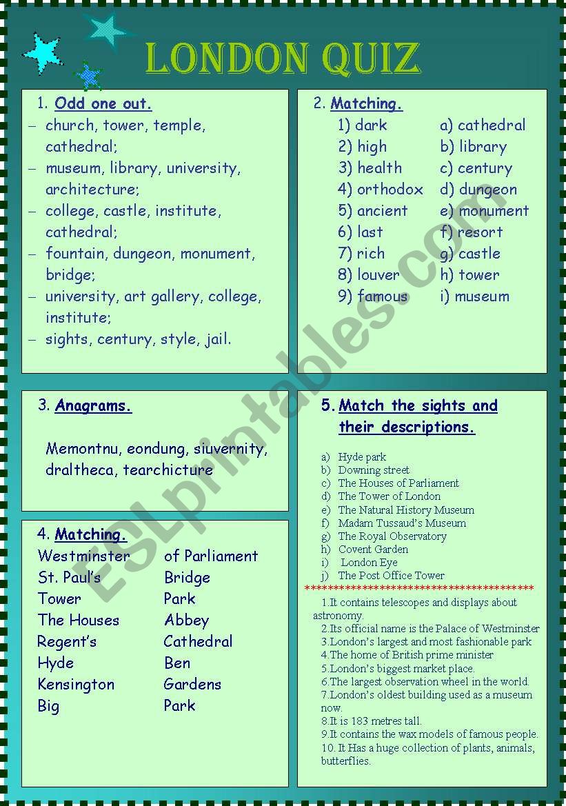 London quiz worksheet