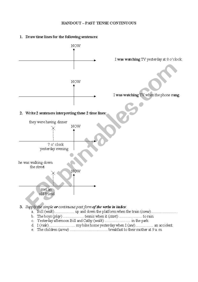 Time lines-past tense continuous