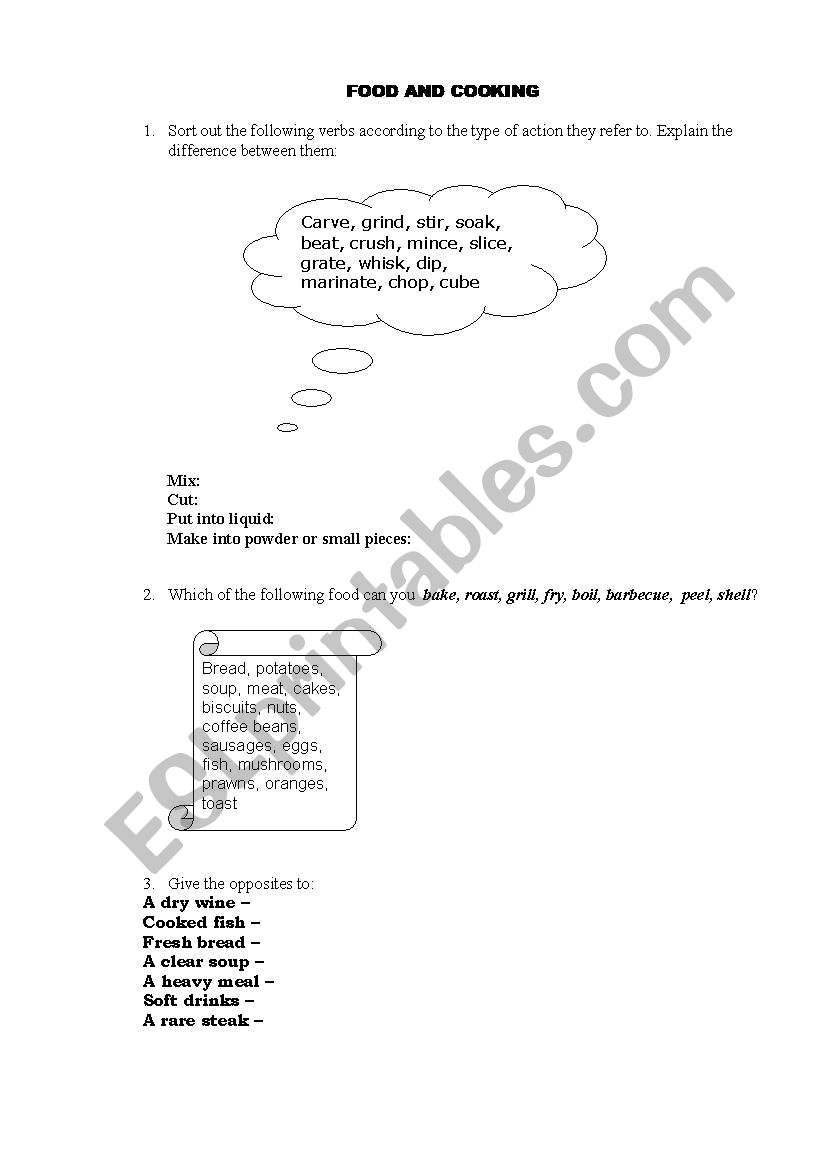 Food and Cooking Exercises worksheet