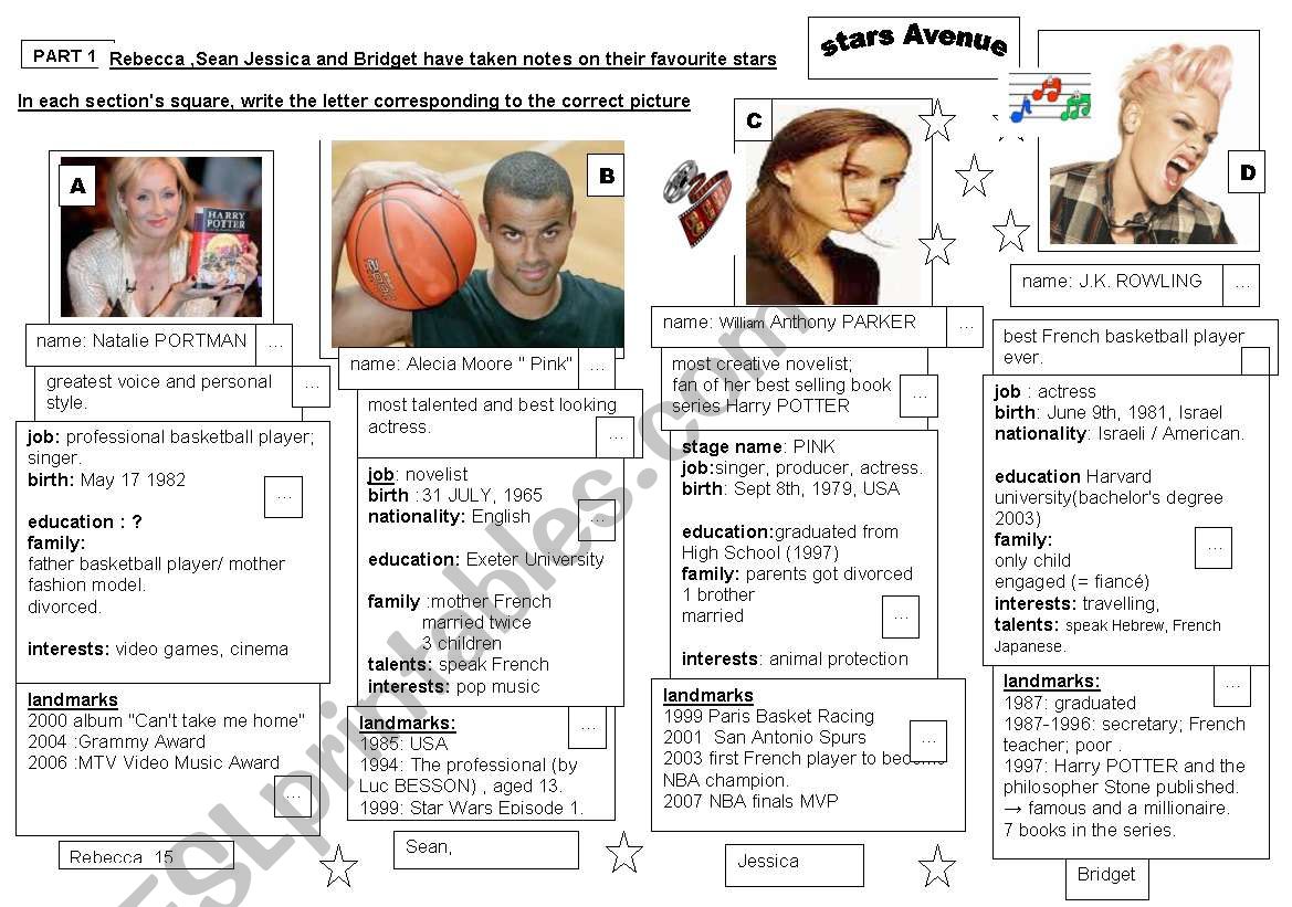 4 BIOGRAPHIES.  2 activities reading comprehension/ wrting skill