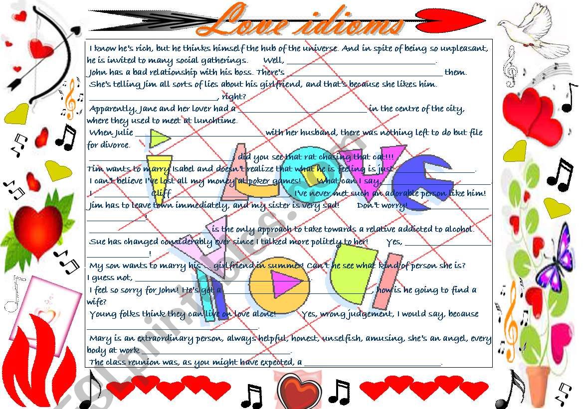 Love idioms worksheet