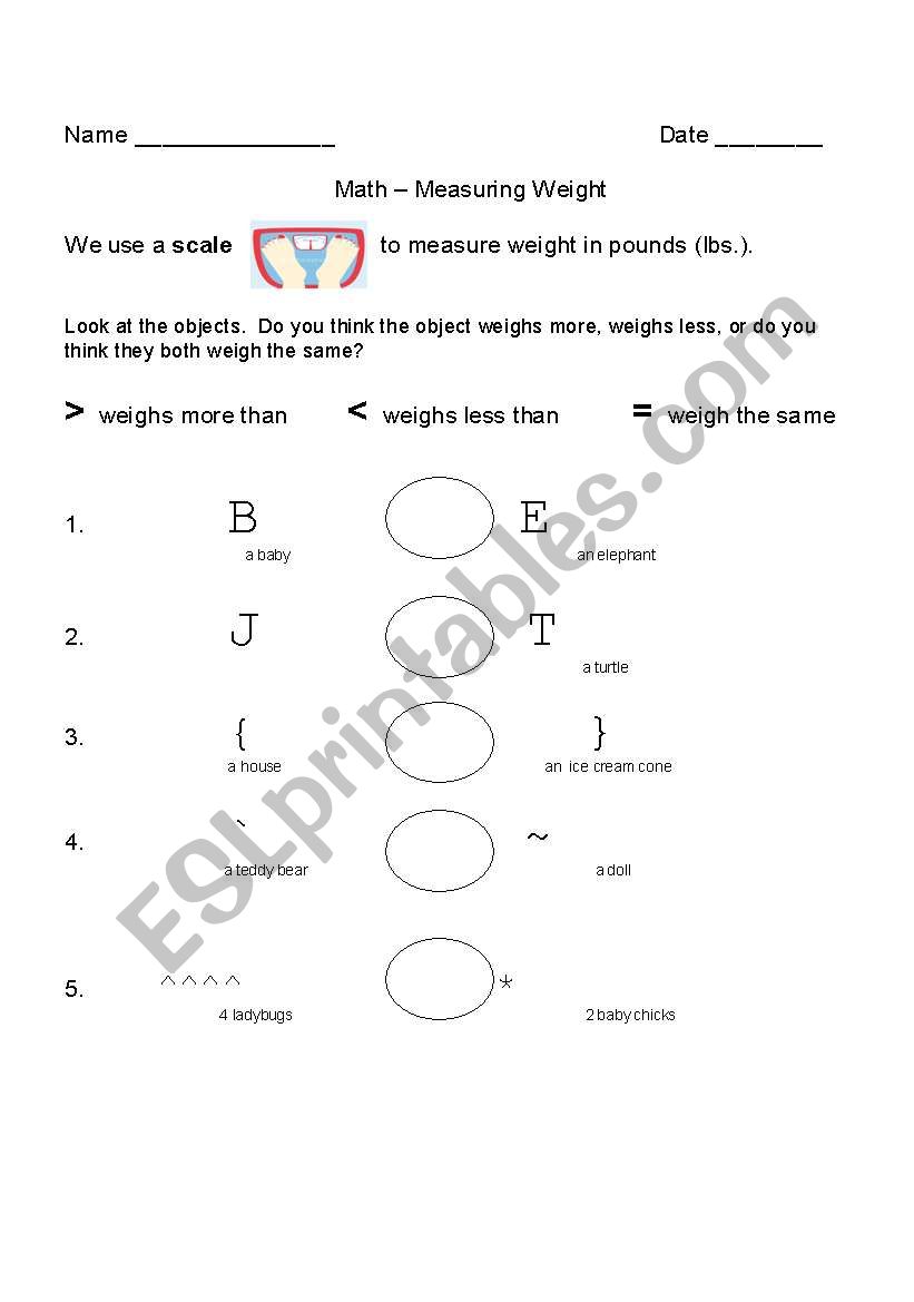 Math - Comparing animal and object weights using more or less than