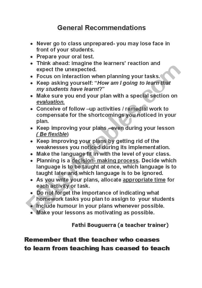 Lesson plan instructions worksheet