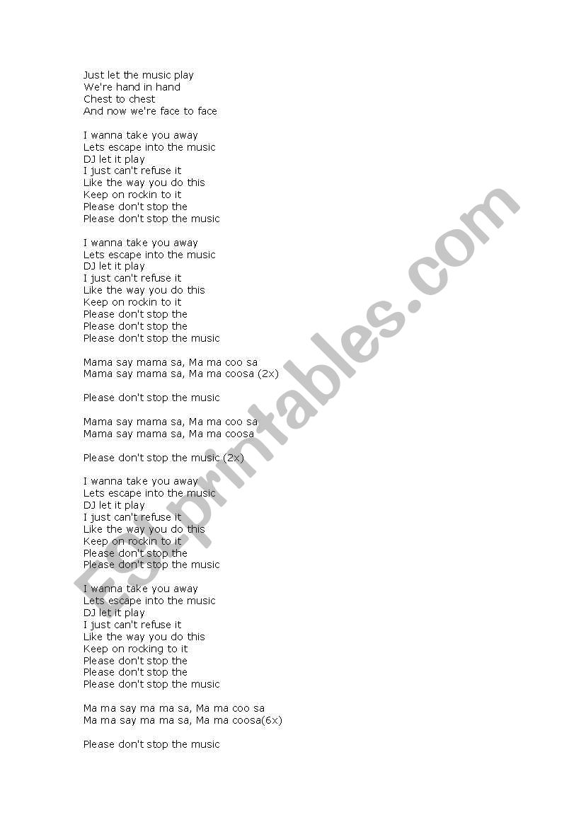 English Worksheets Lyrics Please Don T Stop The Music Rihanna English Worksheets Lyrics Please Don T Stop The Music Rihanna