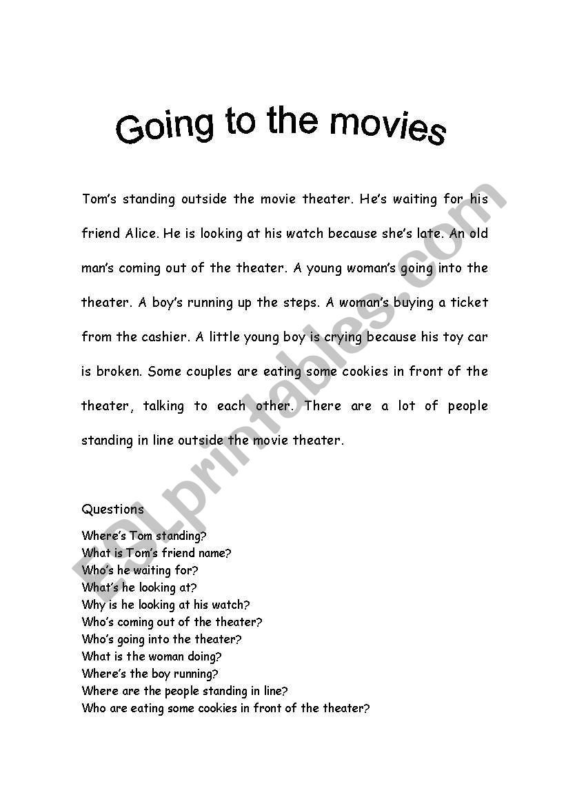 Going to the movies worksheet