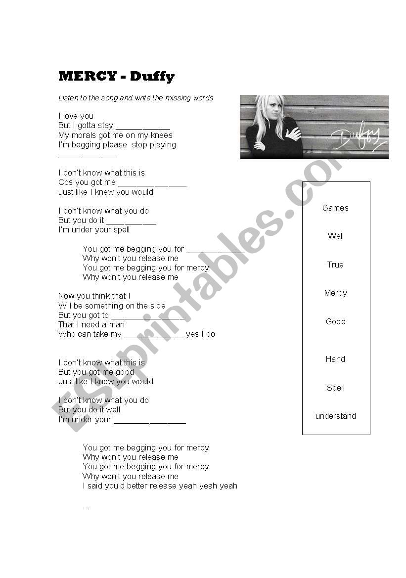 Mercy - Duffy worksheet