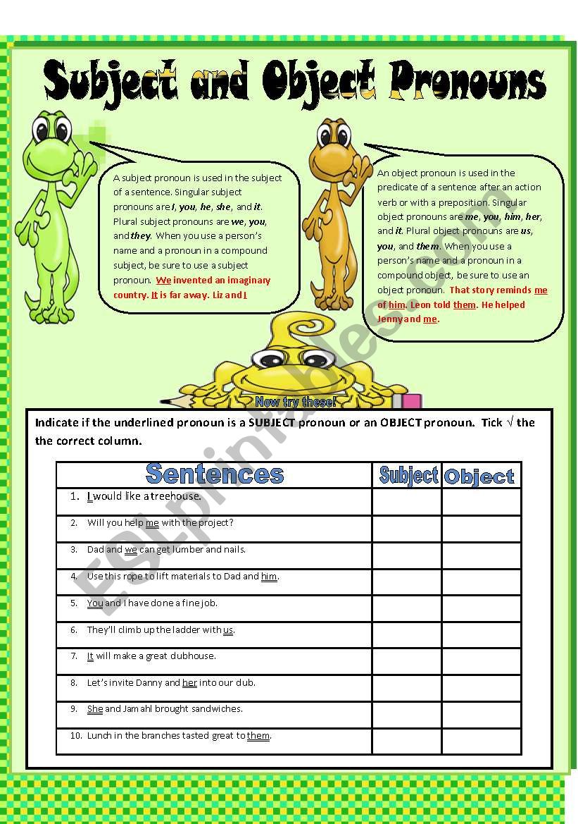 Subject and Object Pronouns worksheet