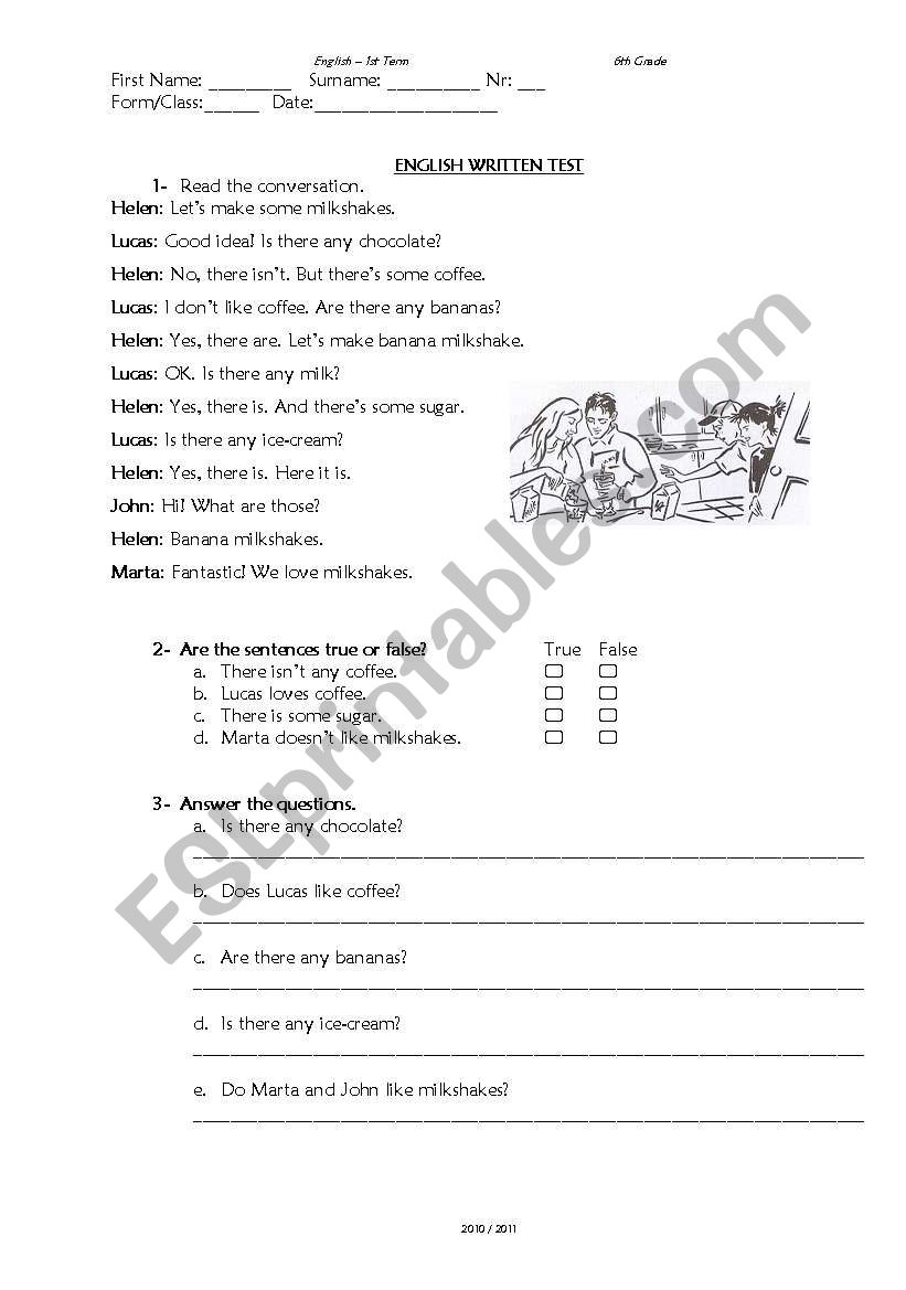 Let´s make some milkshakes worksheet