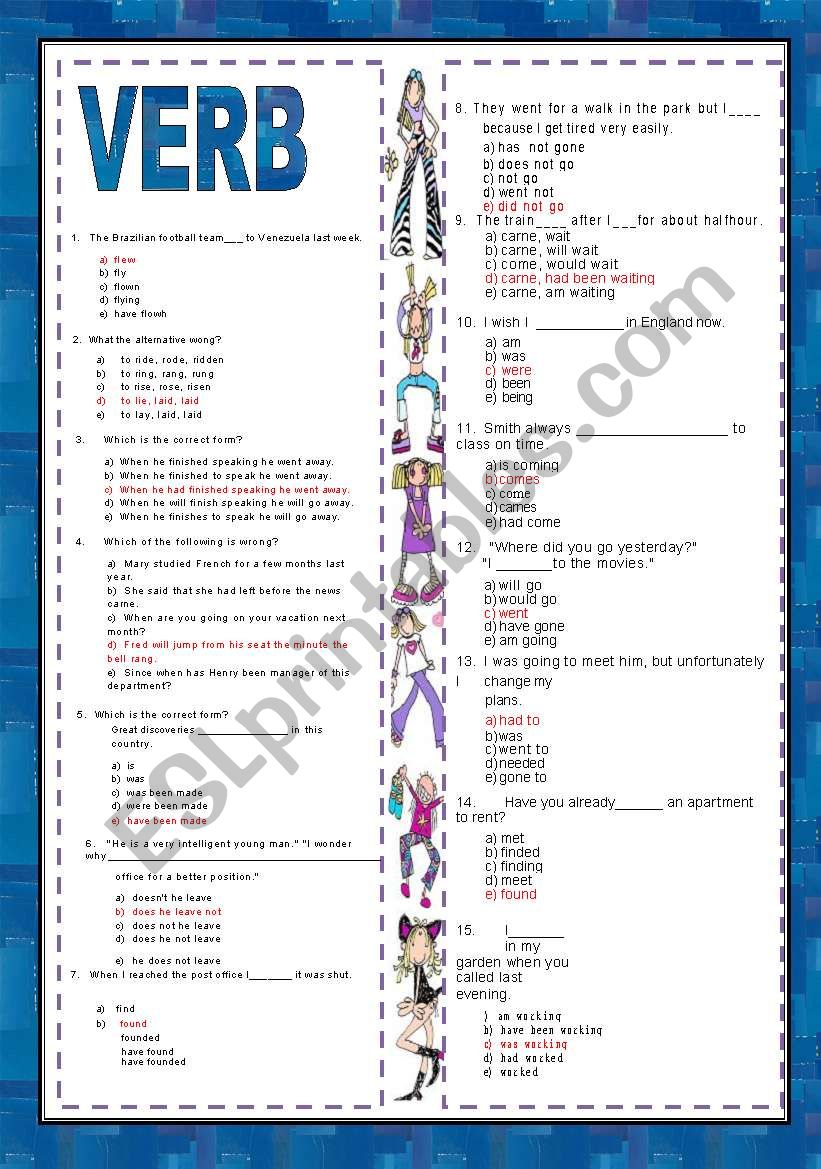 REVIEW 6 - VERB 2 WITH KEYS worksheet