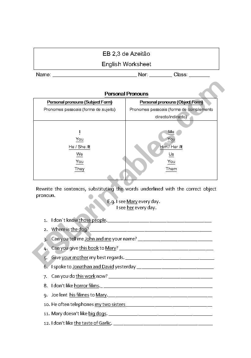 Personal Pronouns  worksheet