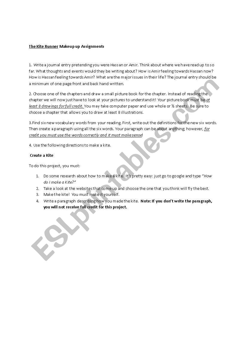 KiteRunner Projects worksheet
