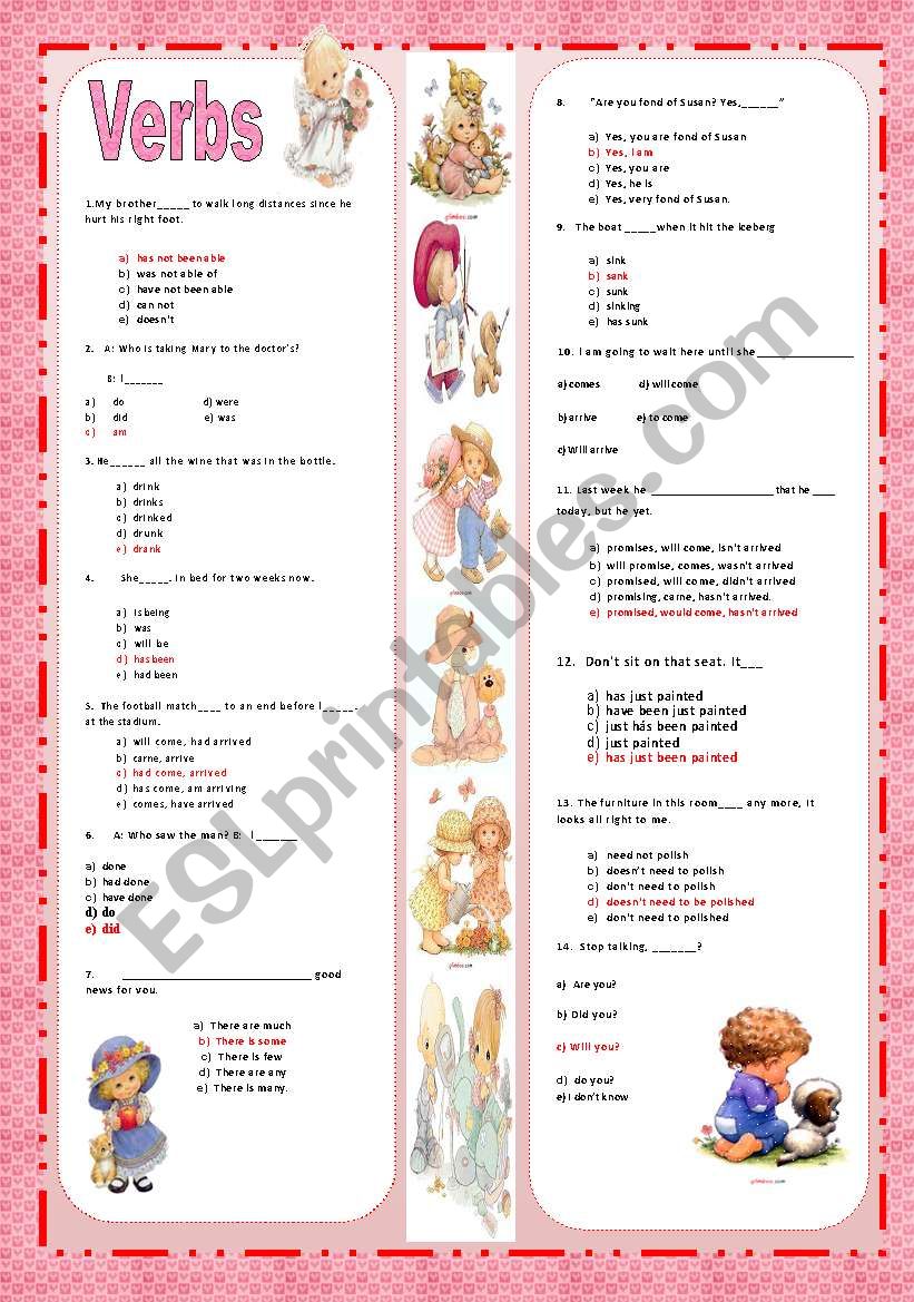 REVIEW 7 - VERB 3 WITH KEYS worksheet