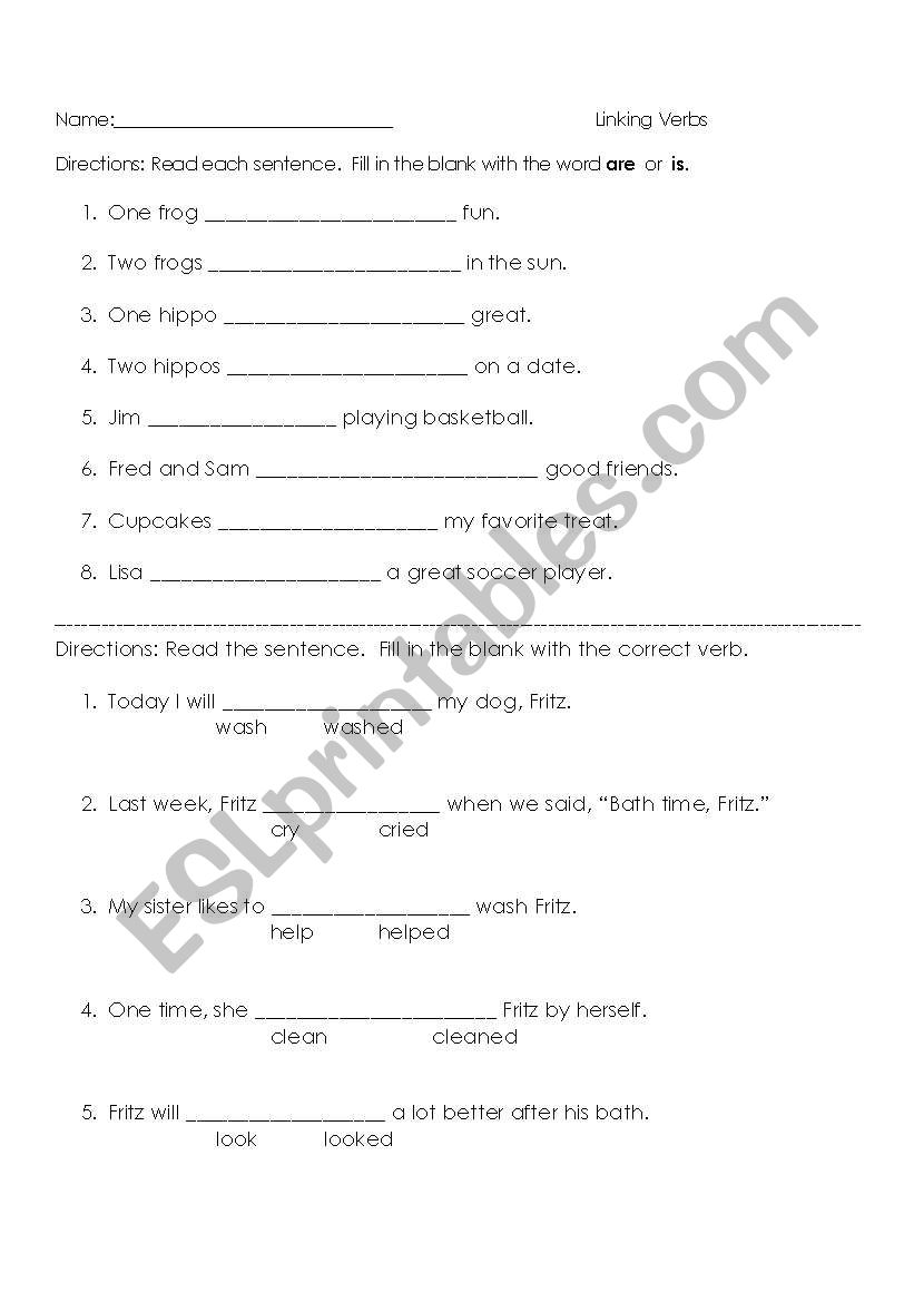 linking verbs and verbs worksheet