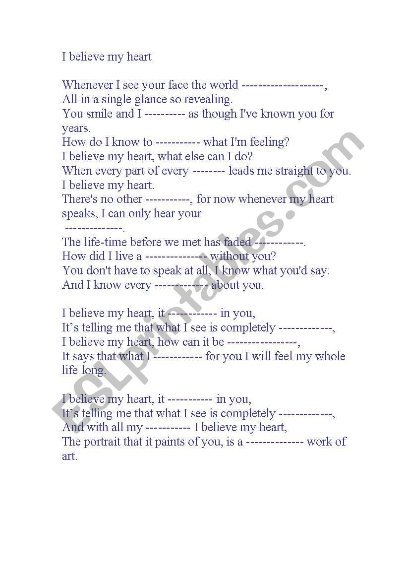 I believe my heart worksheet