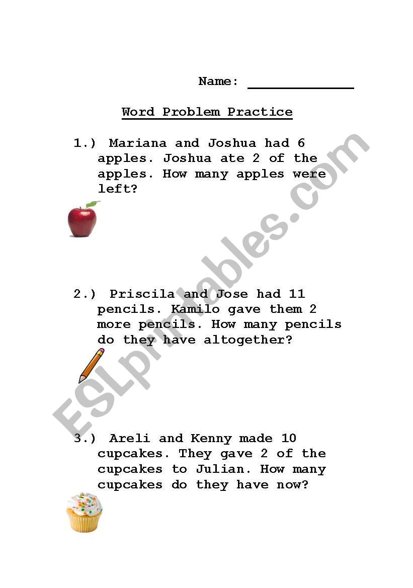 Math Word Problems worksheet