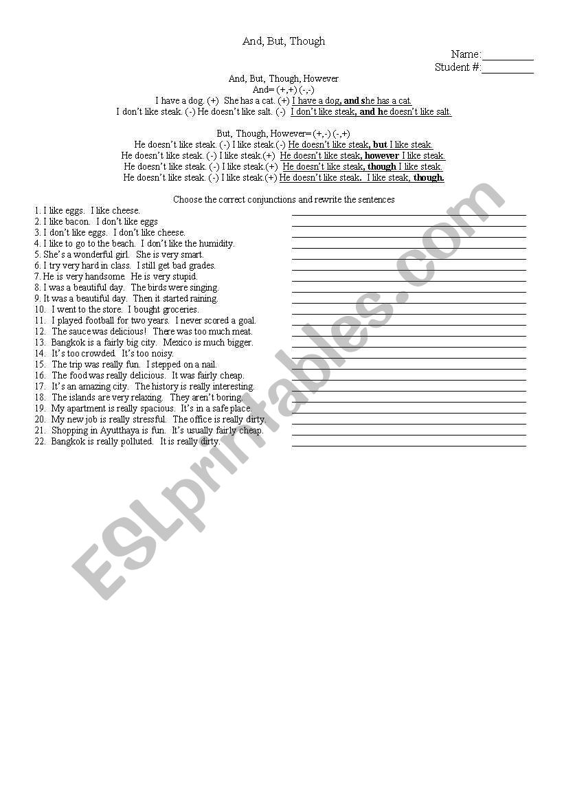 Conjunction Practice worksheet