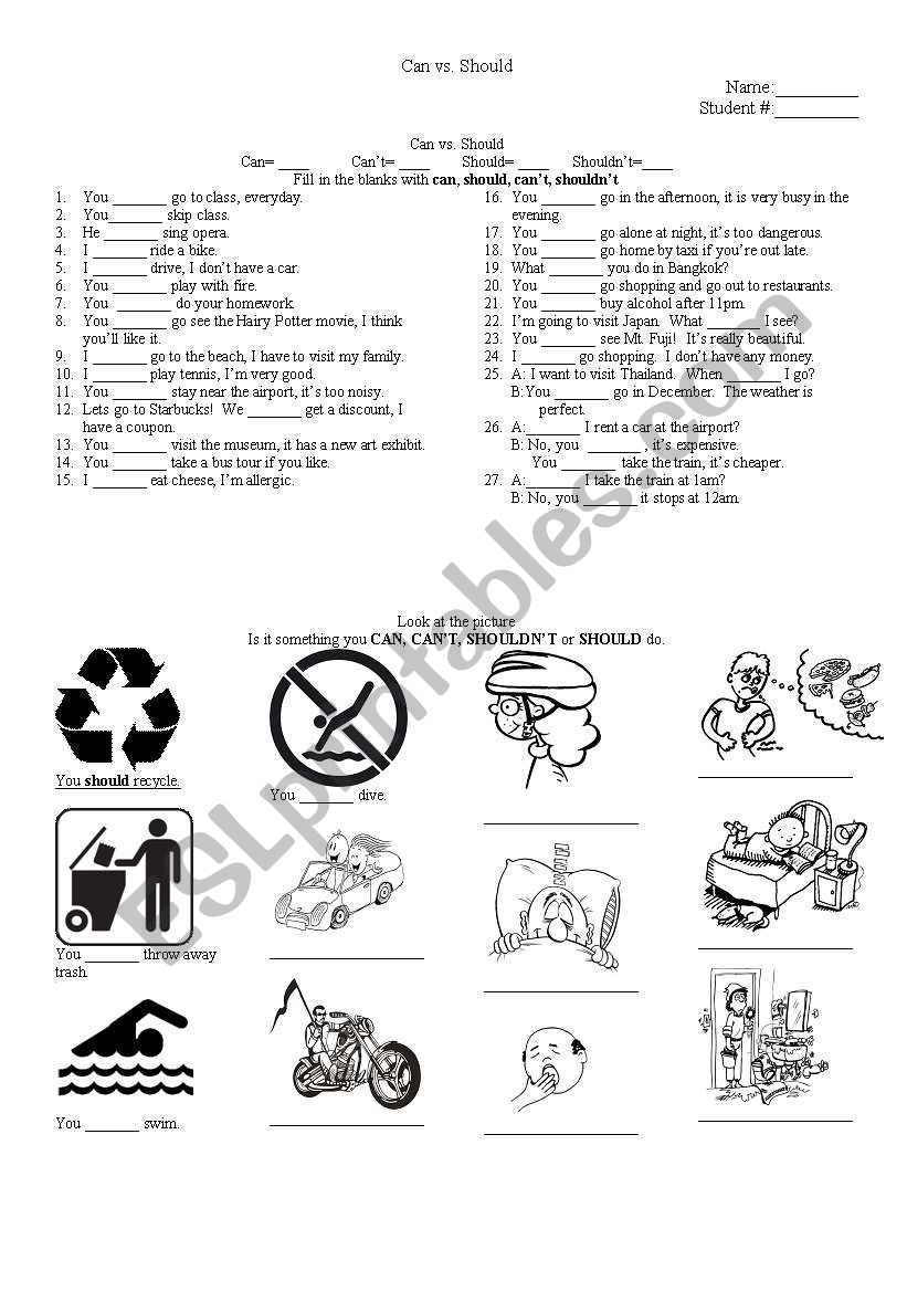 Should vs. Can worksheet