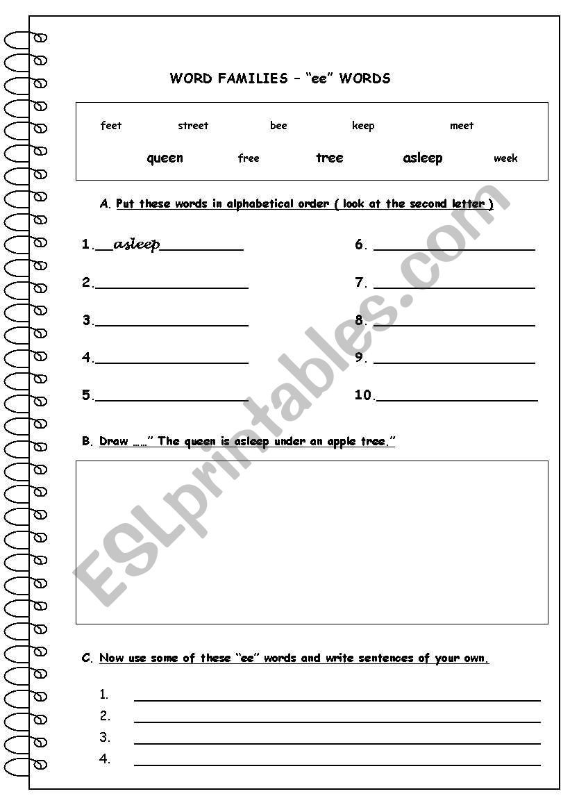 WORD FAMILIES  ee WORDS worksheet