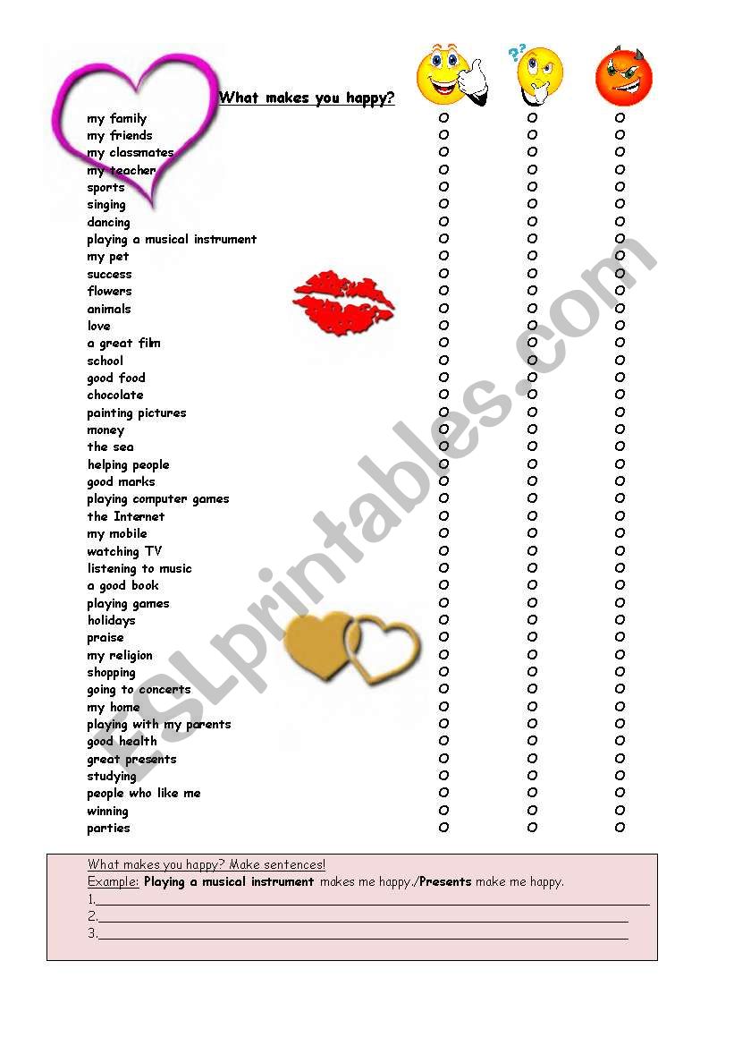 What makes you happy? worksheet