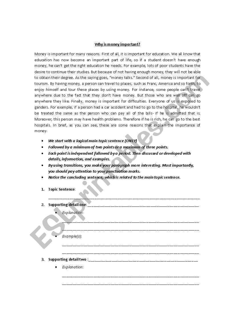 Parts of a paragraph worksheet