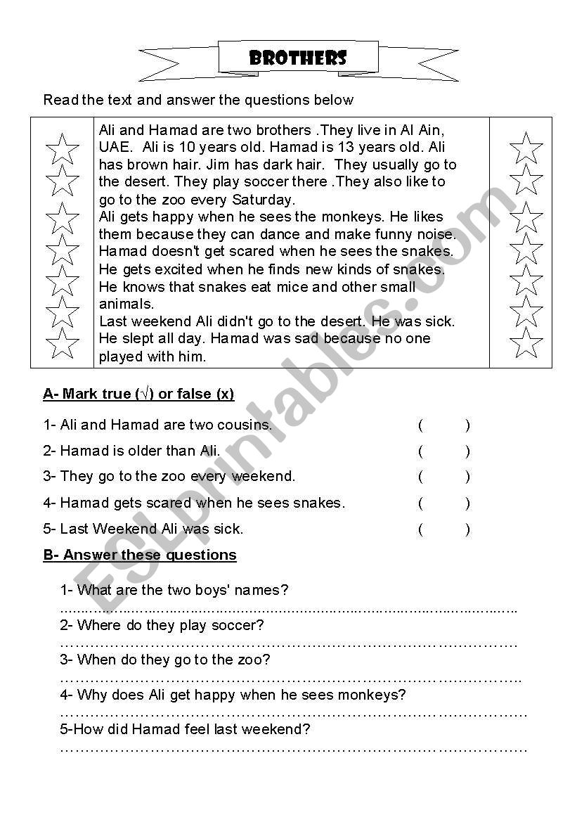 Brothers worksheet