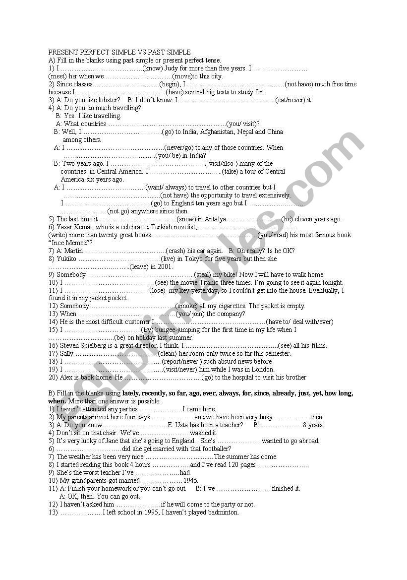 present perfect simple vs past simple