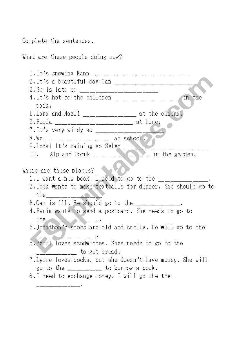 complete the sentences worksheet