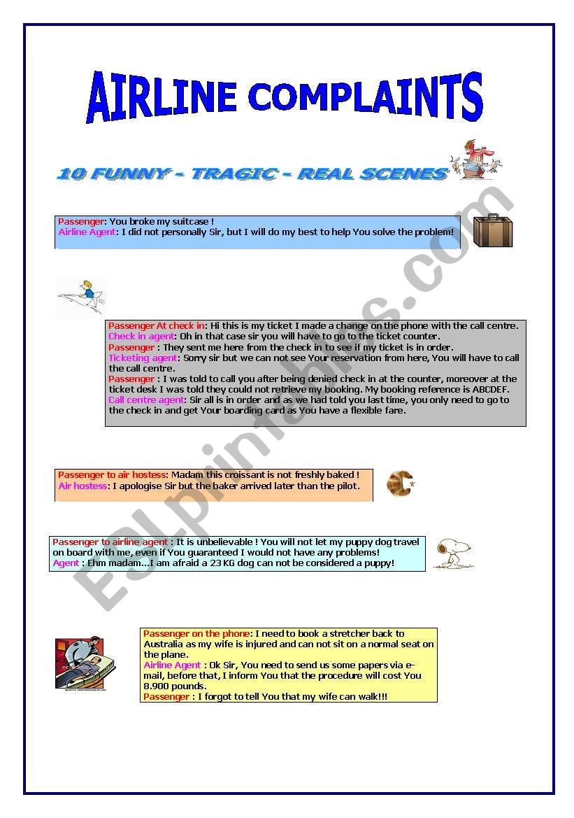 Airline complaints worksheet