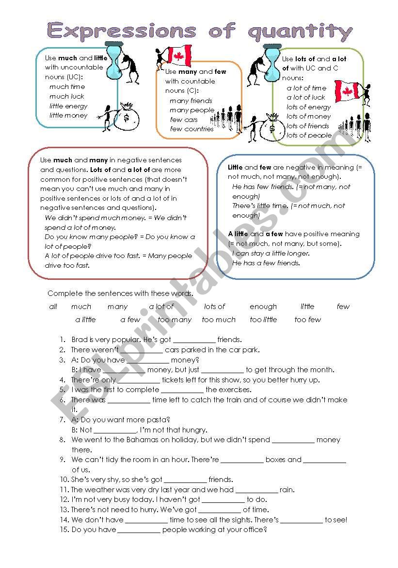 Expressions of quantity - explanation, exercise and key