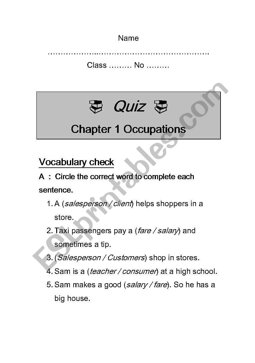 Occupations Quiz worksheet