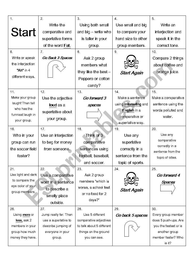 Comparative Board Game worksheet