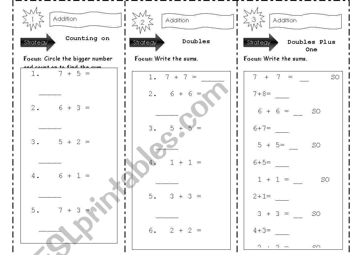 Addition Trifold  worksheet