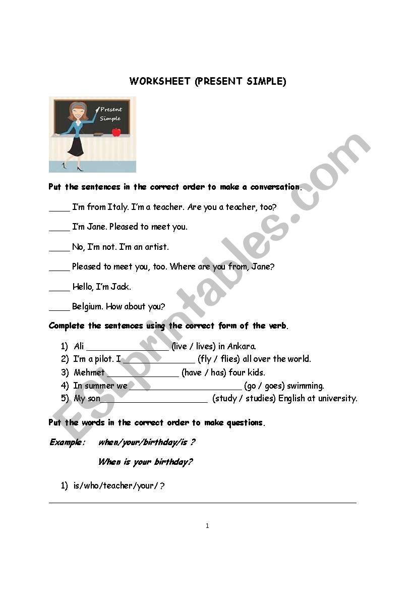 present simple  worksheet