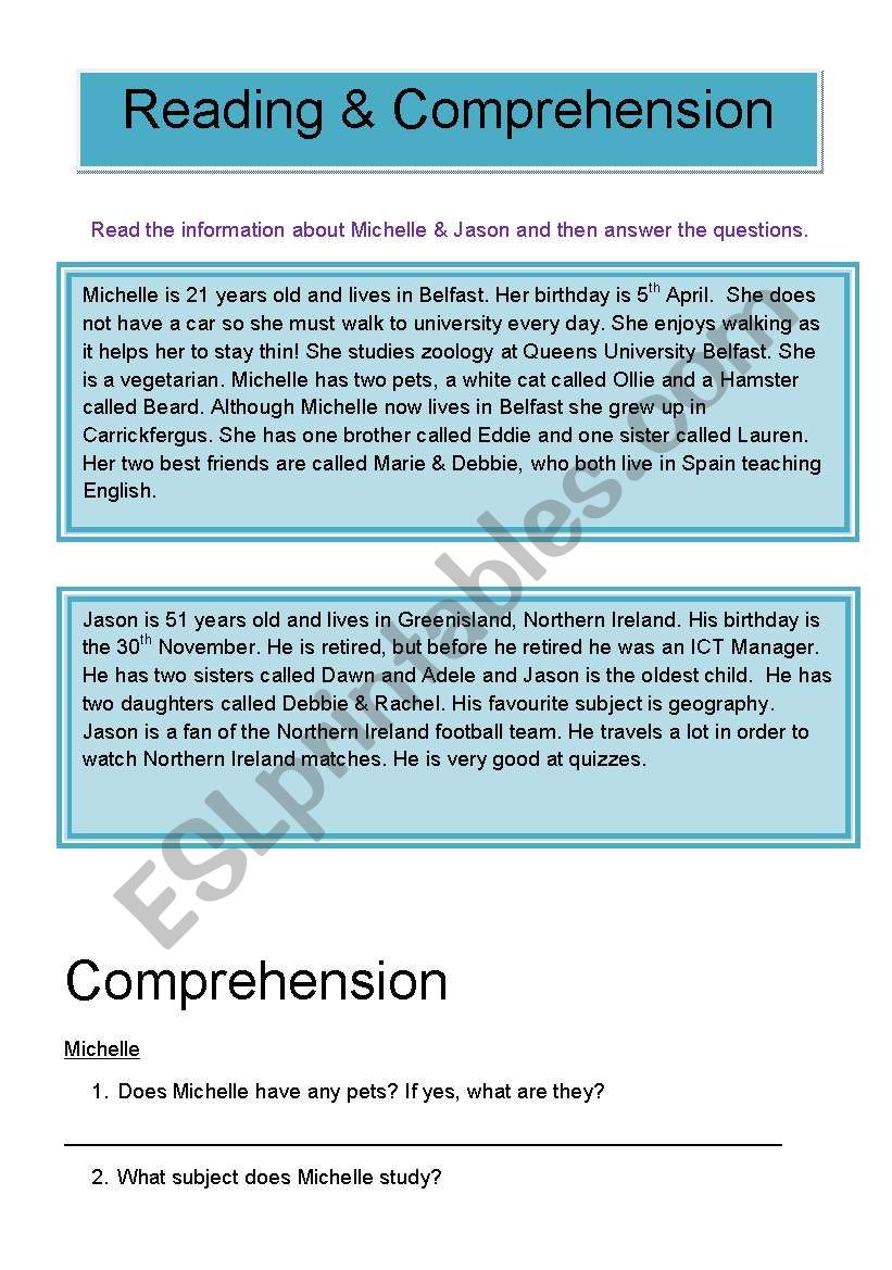 Reading & Comprehension worksheet