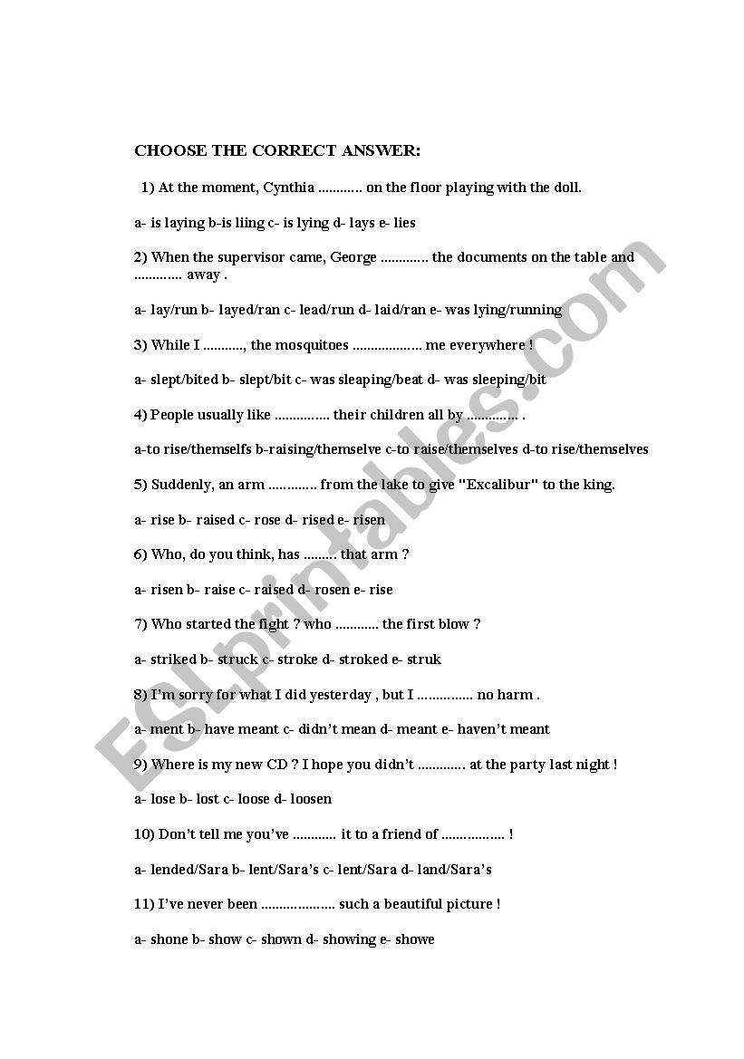 TEST FOR LSE 1 worksheet