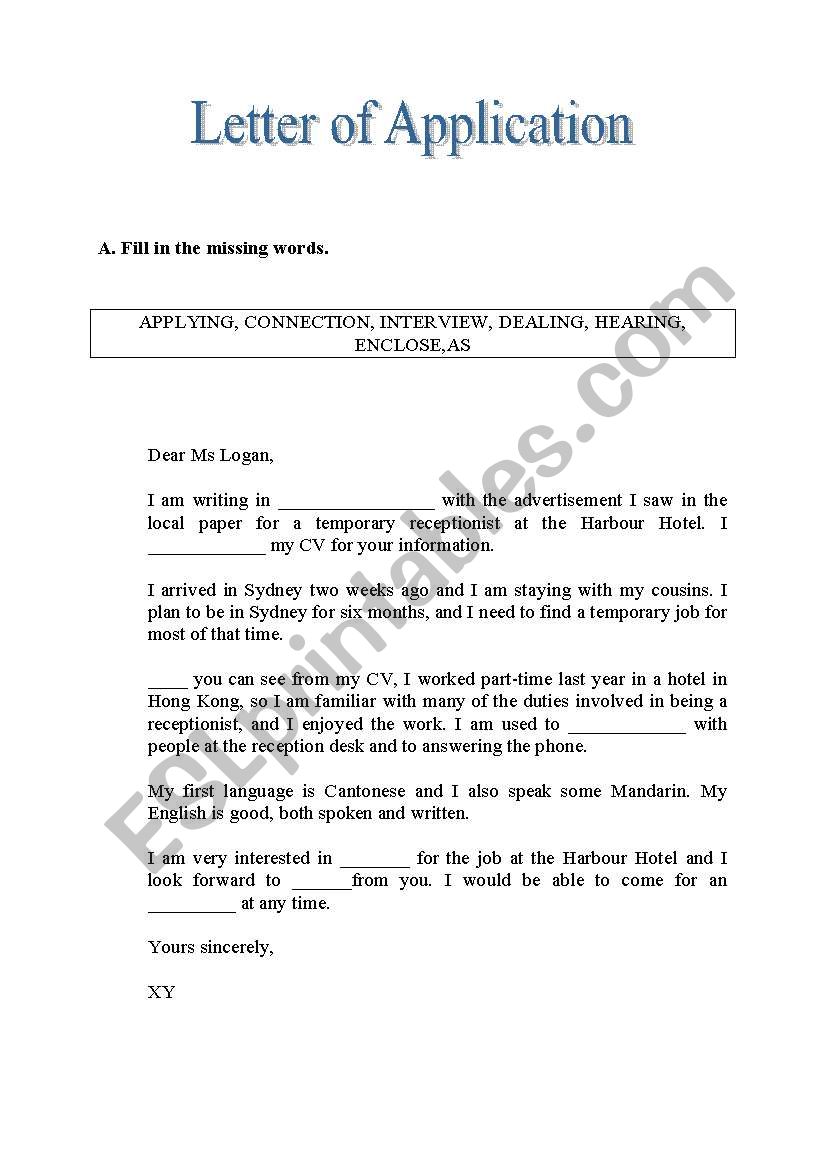 letter of application gap fill