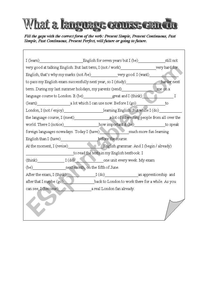 Mixed tenses worksheet