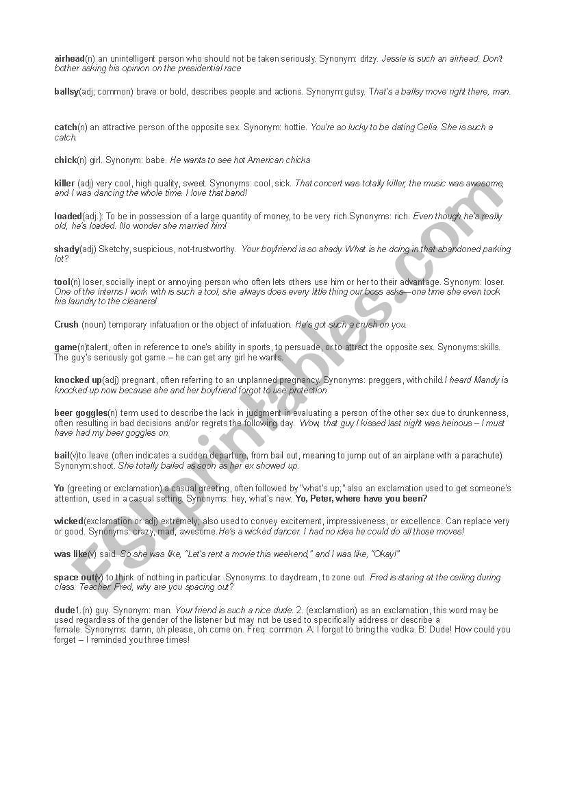 Slang and Proverbs worksheet