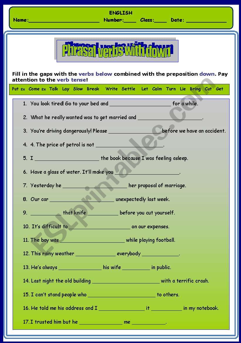 Phrasal verbs  worksheet