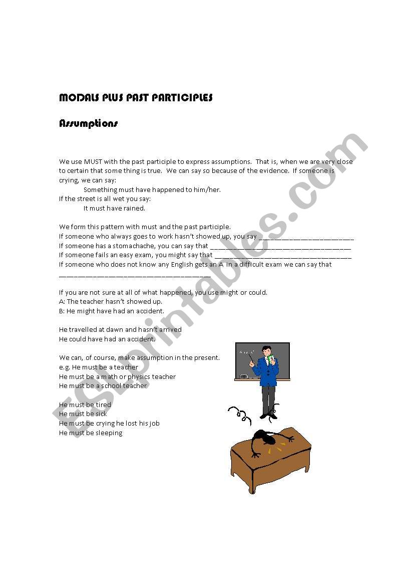 Modals plus past participle for assumptions 