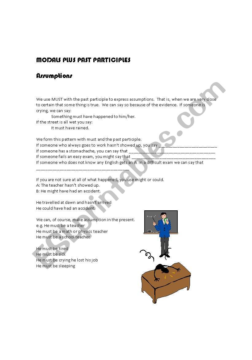 Modals plus past participle for assumptions 